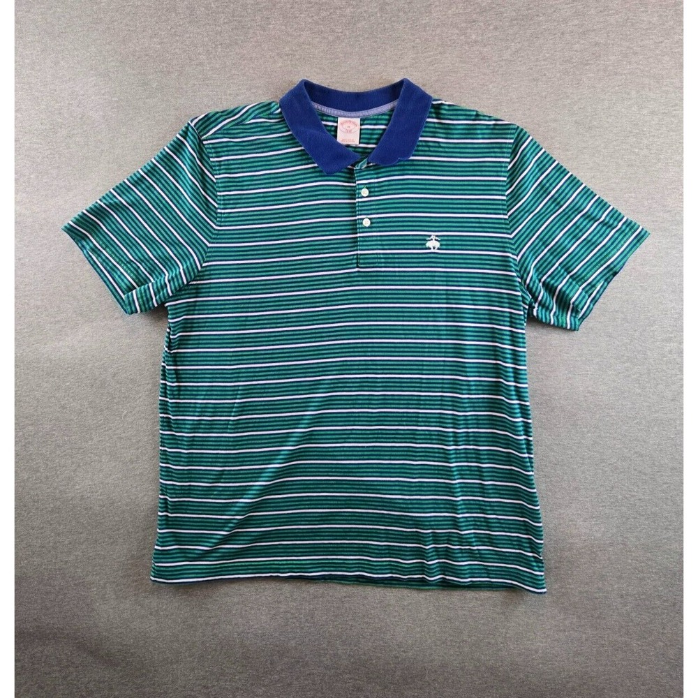 Brooks Brothers Original Fit Polo Shirt Mens Teal Green Striped Short Sleeve XL
